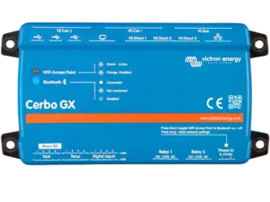 Frontvisning av Victron Energy Cerbo GX MK2 kommunikasjonsenhet for overvåking, DVCC og maritim LiFePO4-installasjon