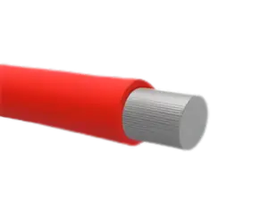 Fortinnet batterikabel av marine-kvalitet, tverrsnitt med synlige kobberkordeler og flammehemmende isolasjon for båt og bobil.