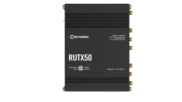 Teltonika RUTX50 industriell 5G router – front- og sideprofil