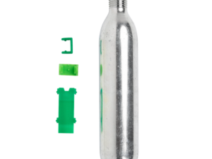 Reservesett for oppblåsbar redningsvest med 33g CO2-gasspatron og grønn utløsermekanisme på hvit bakgrunn.