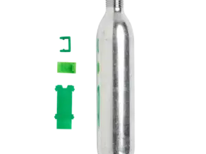 Reservesett for oppblåsbar redningsvest med 33g CO2-gasspatron og grønn utløsermekanisme på hvit bakgrunn.