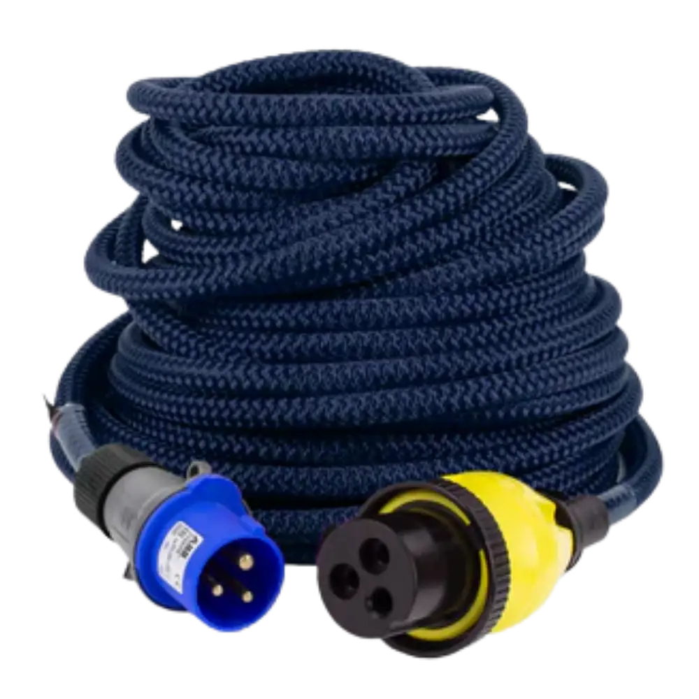Poly Ropes Ellinor landstrømkabel i marineblå farge med MP16-plugg