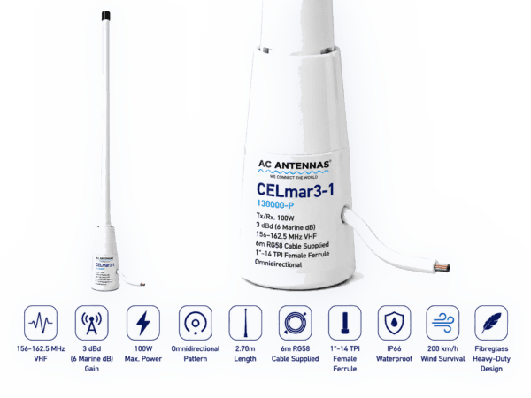 AC Antennas Celmar3-1 VHF-antenne 2,7 m inkl. 6 m kabel