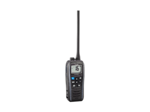 Icom IC-M25EURO EVO flytende bærbar maritim VHF-radio i grått, sett forfra – Sikkerhet Om Bord AS